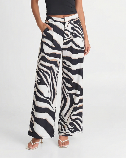 Lexi | Wide Leg Zebra Print Trousers Black White