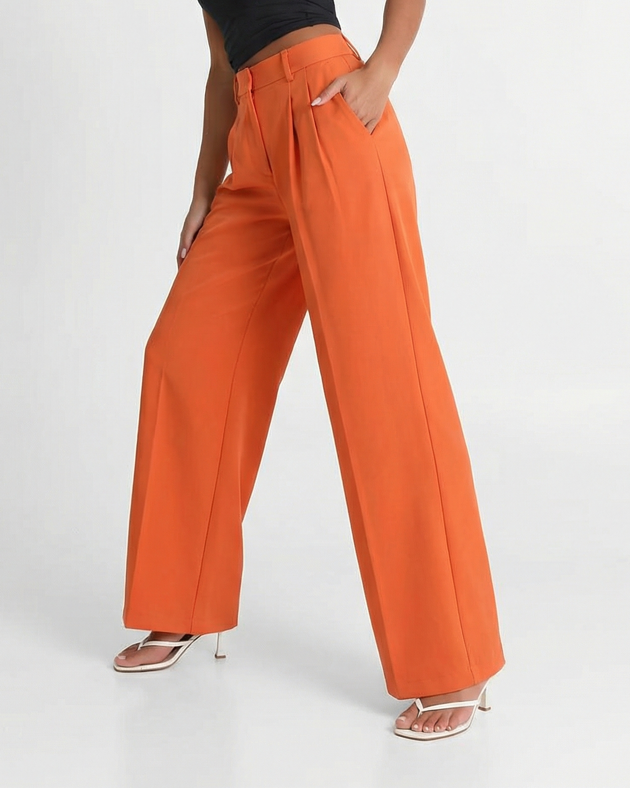 Yara | Tailored Wide Leg Trousers Orange High Waisted