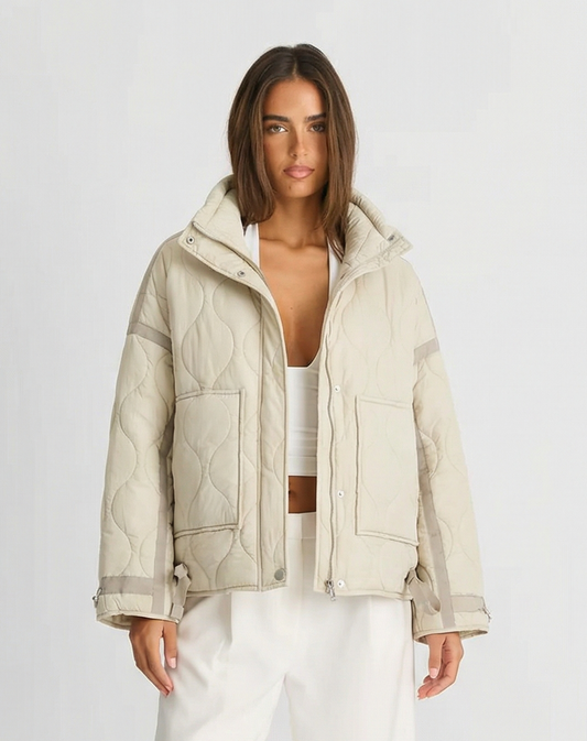 Liv | Winter Quilted Jacket Cream Padded Oversized Hooded