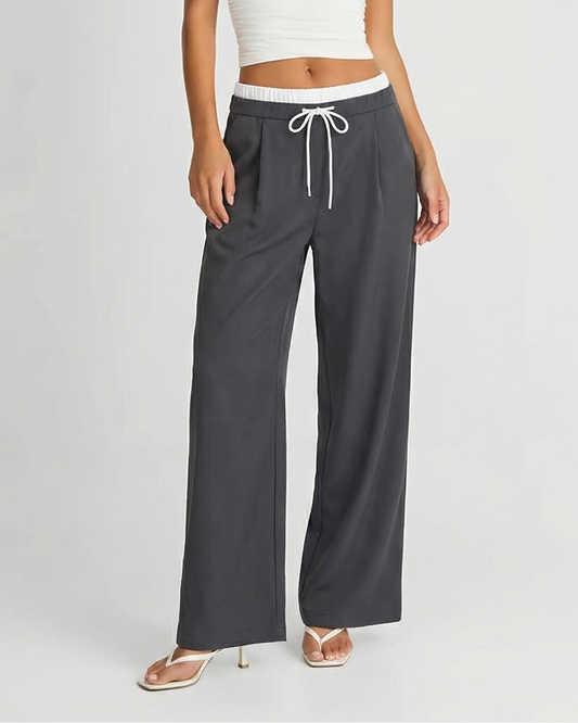 Alis | Casual Wide Leg Joggers Charcoal Drawstring