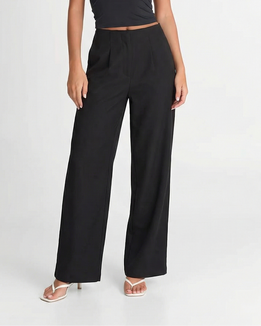 Greta | Casual Wide Leg Trousers Black High Waisted