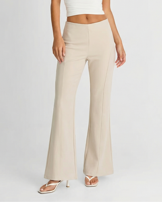 Gemma | Flared Cream Wide Leg Trousers High Waisted